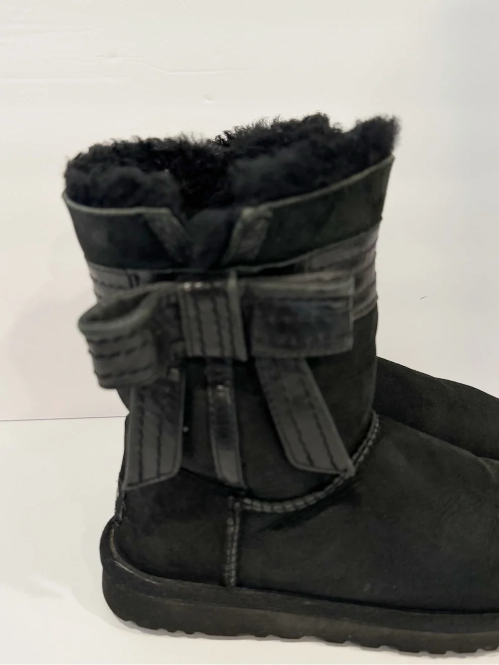UGG Australia Josette Black Suede Sheepskin Bow Boots Women's 6